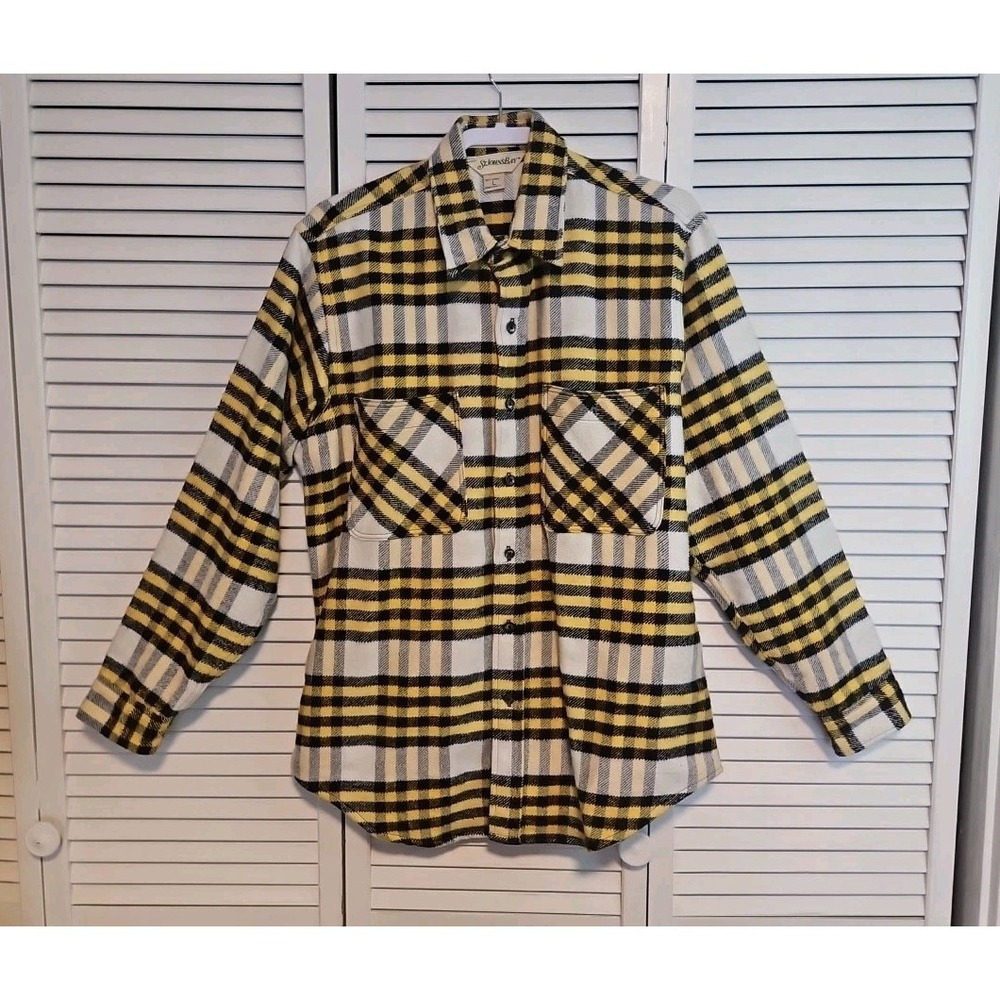 Vintage St Johns Bay Big Mac Flannel‎ Shirt Mens L Checked Yellow USA Rare Color